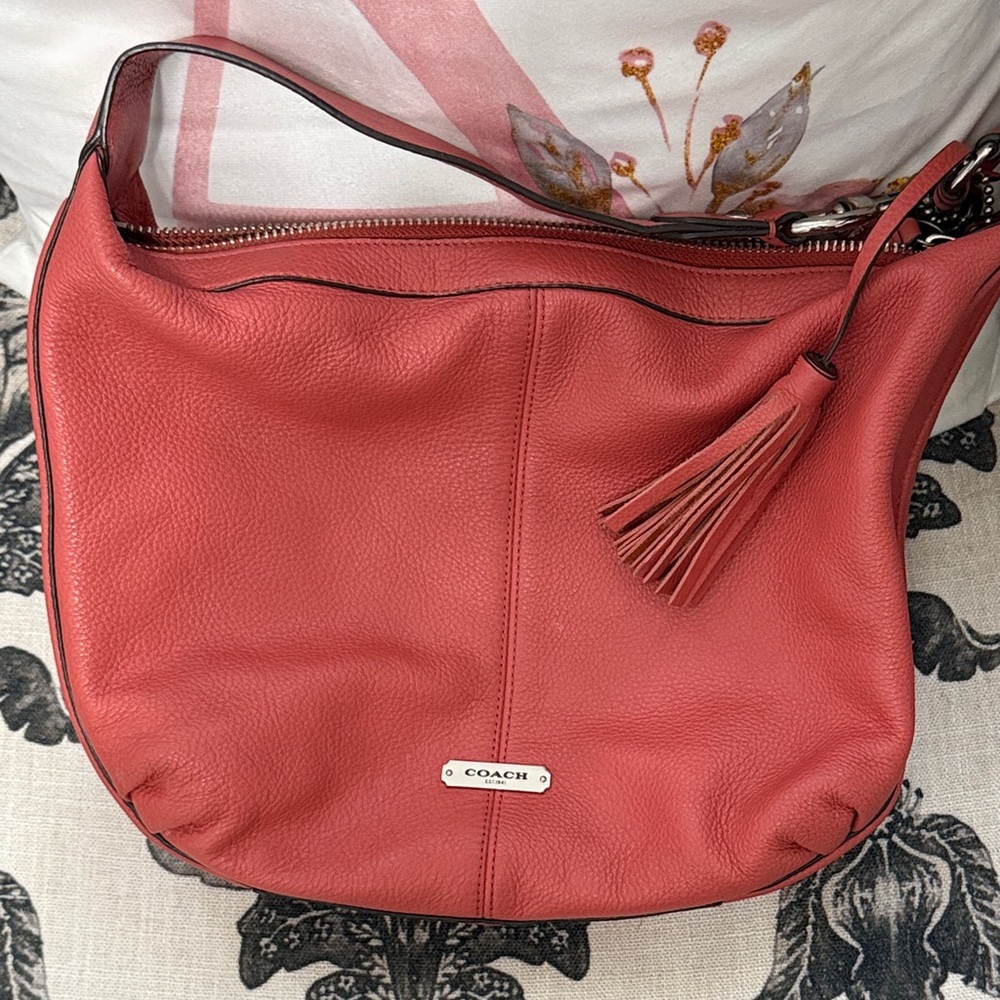 Coach Vibrant Dark Coral Leather Hobo Bag